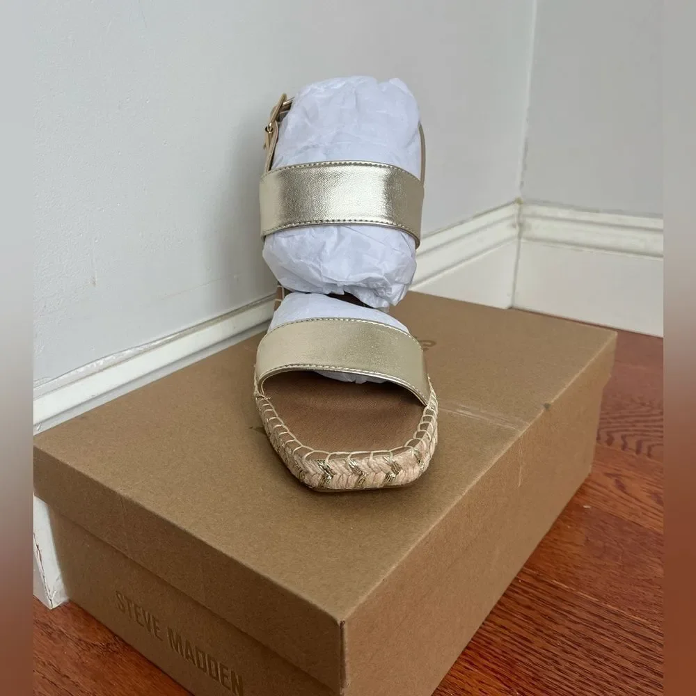 NWT STEVE MADDEN GOLD ESPADRILLE WEDGE SANDALS SUMMER VACATION SHOES‎